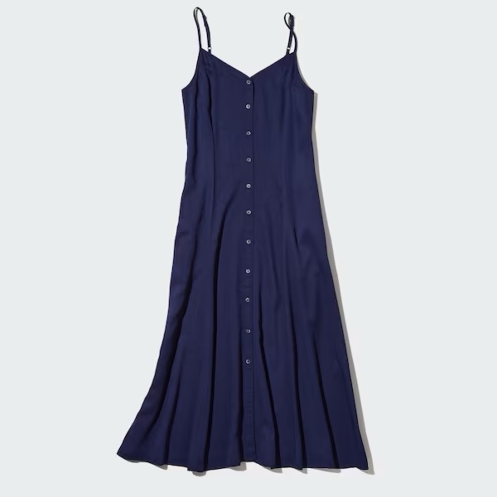 Button Down Camisole Dress w/ side pockets in Navy. Size Large. Uniqlo.